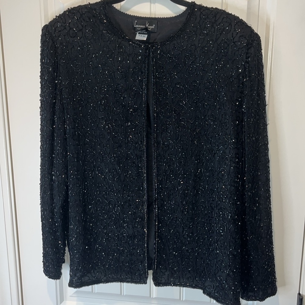 Semi vintage all over black beaded silk jacket dead stock NWT Laurence Kazar 1x
